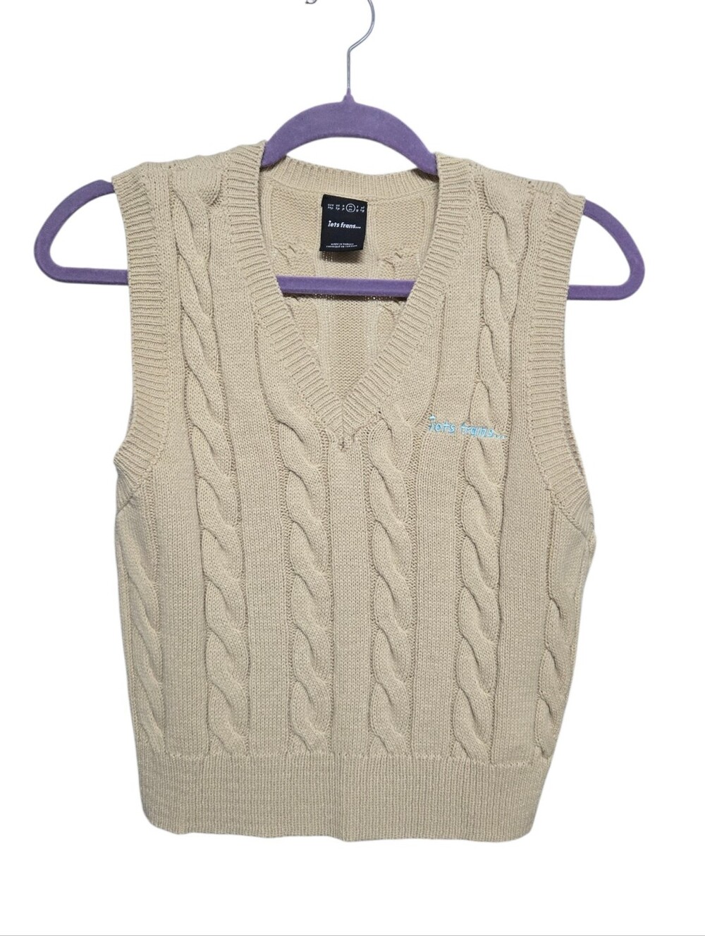 Iets Frans Beige V-Neck Sweater Vest Sz Medium Urban Outfitters - Picture 2 of 7